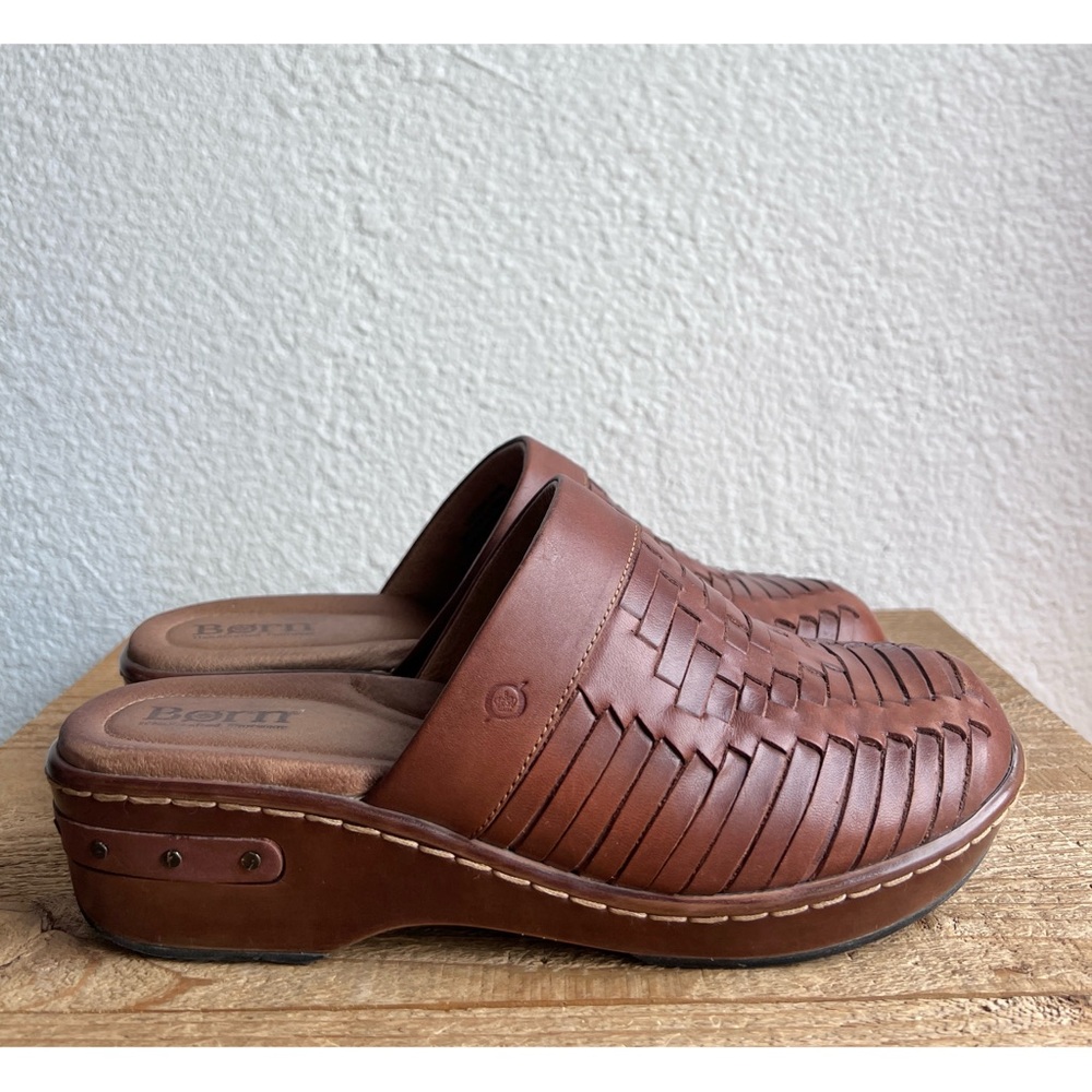 Born Yucatan Woven Brown Leather Clogs 9